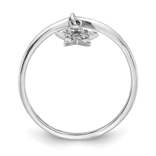 Rhodium-Plated Sterling Silver Diamond Star Dangle Ring