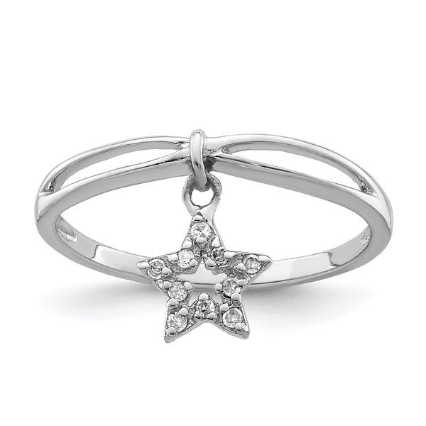 Rhodium-Plated Sterling Silver Diamond Star Dangle Ring