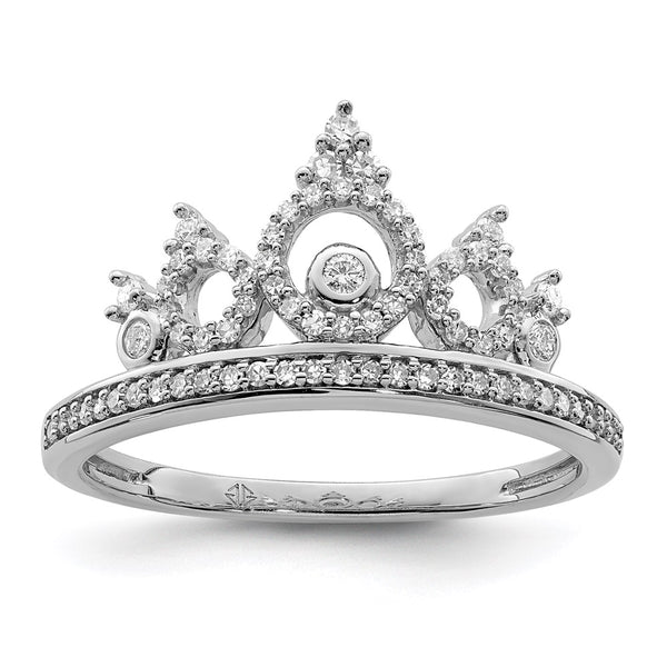Rhodium-Plated Sterling Silver Diamond Crown Ring - Style GR1-1008703