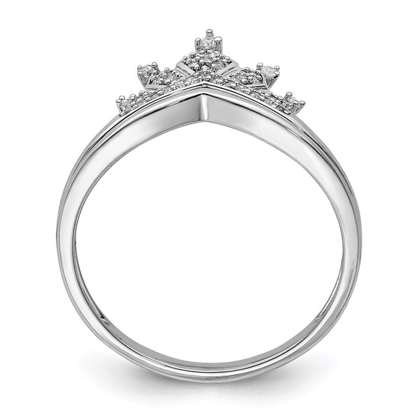 Rhodium-Plated Sterling Silver Diamond Crown Ring - Style GR1-1018244