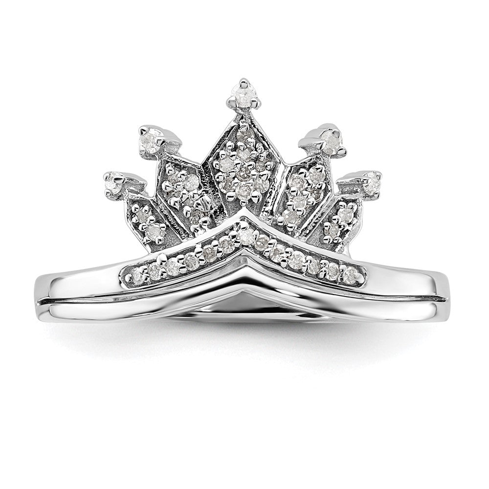 Shop Stylish Rhodium-Plated Sterling Silver Diamond Crown Ring - Affordable Luxury