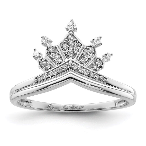 Rhodium-Plated Sterling Silver Diamond Crown Ring - Style GR1-1018244