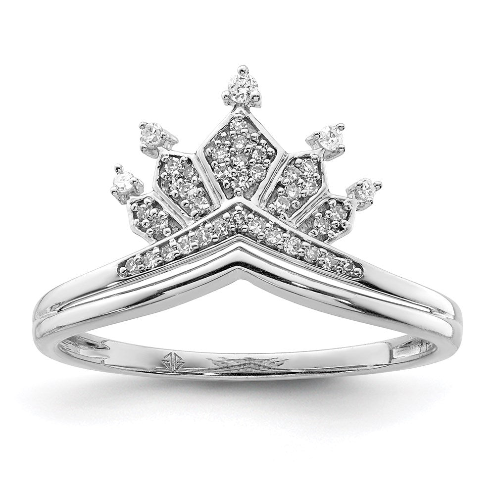 Shop Stylish Rhodium-Plated Sterling Silver Diamond Crown Ring - Affordable Luxury