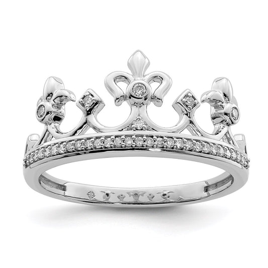 High-Quality Rhodium-Plated Sterling Silver Diamond Crown Ring | Stylish Value