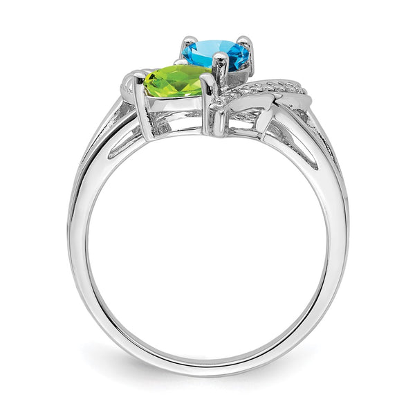 Sterling Silver Rhodium-Plated Blue Topaz & Peridot Ring - 14K