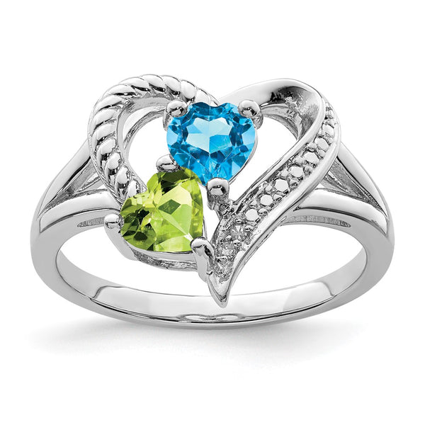 Sterling Silver Rhodium-Plated Blue Topaz & Peridot Ring - 14K