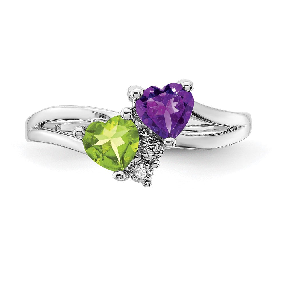 Exclusive Sterling Silver Amethyst & Peridot Ring - Stylish Rhodium-Plated Design