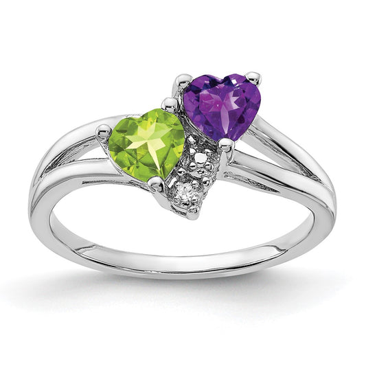 Exclusive Sterling Silver Amethyst & Peridot Ring - Stylish Rhodium-Plated Design