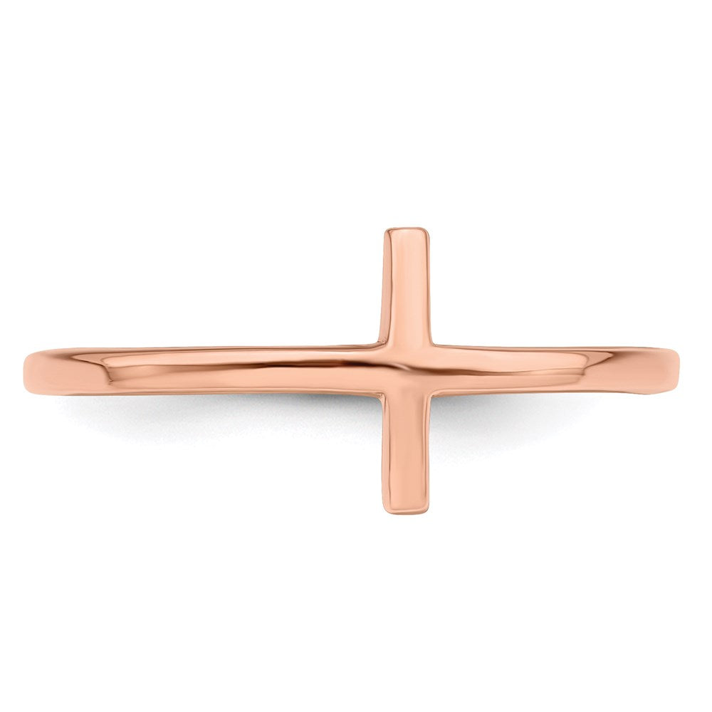 Shop Stylish Rose Gold-Plated Sideways Cross Ring in Sterling Silver 14K