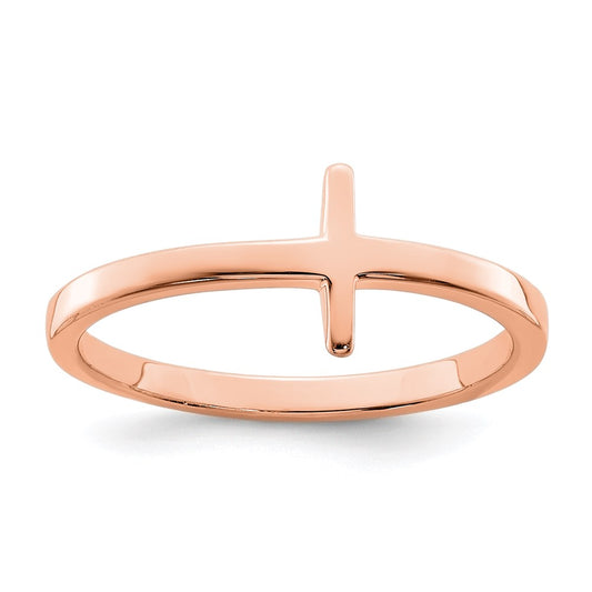 Shop Stylish Rose Gold-Plated Sideways Cross Ring in Sterling Silver 14K