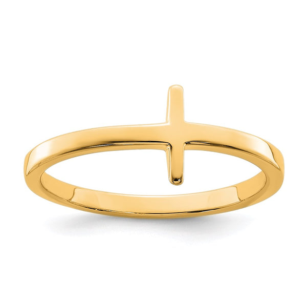 Sterling Silver Sideways Cross Ring with Yellow Gold Plating
