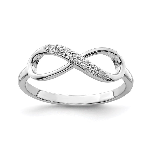 Rhodium-Plated Sterling Silver Infinity Ring 14K, CZ