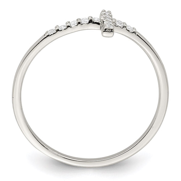 Rhodium-Plated Sterling Silver CZ Sideways Cross Ring