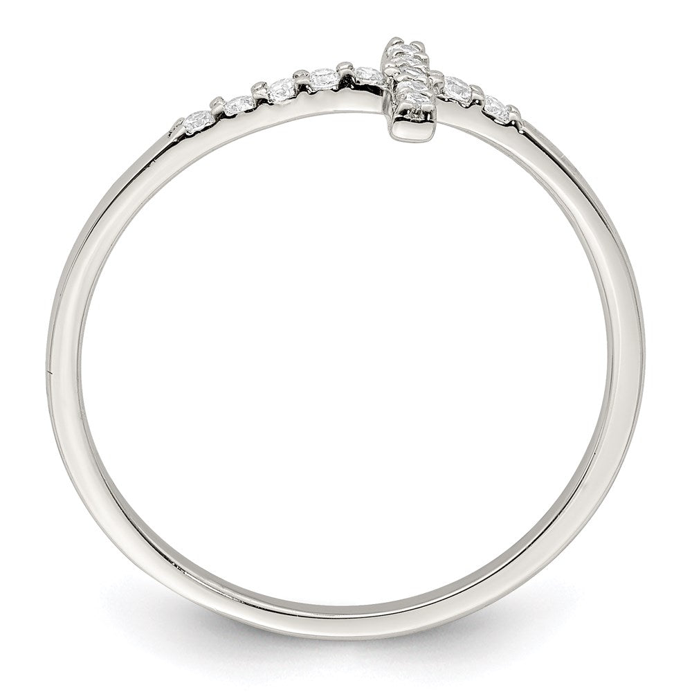 Exclusive Rhodium-Plated Sterling Silver CZ Sideways Cross Ring - Stylish Value