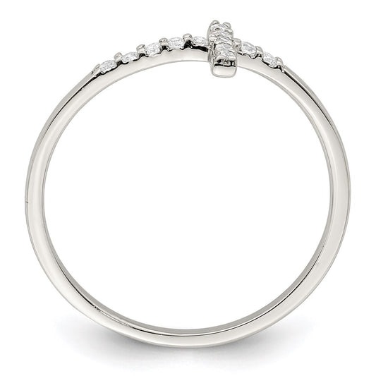 Exclusive Rhodium-Plated Sterling Silver CZ Sideways Cross Ring - Stylish Value