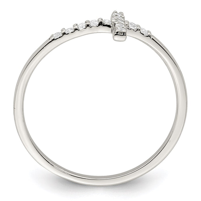 Exclusive Rhodium-Plated Sterling Silver CZ Sideways Cross Ring - Stylish Value-2