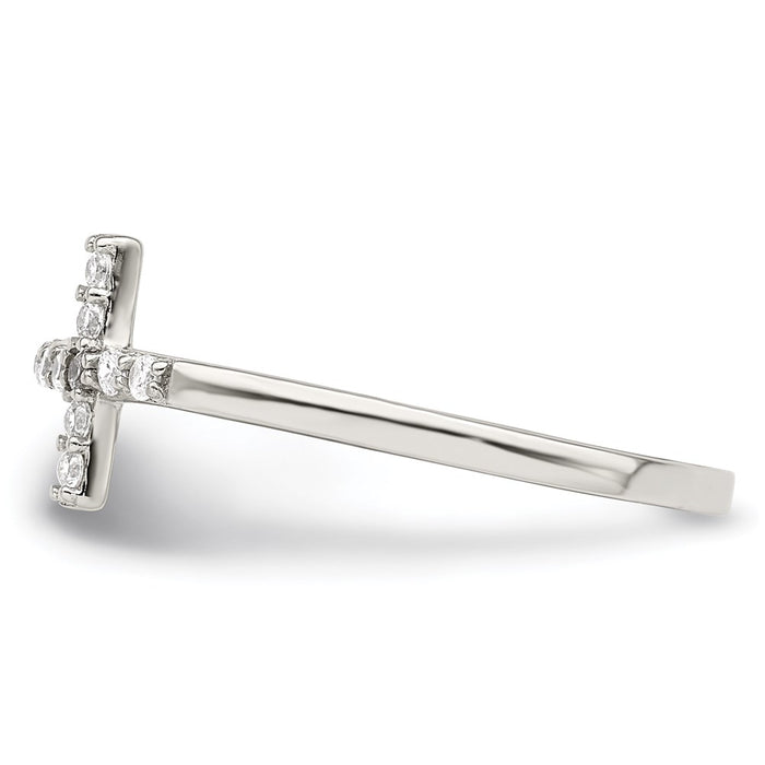 Exclusive Rhodium-Plated Sterling Silver CZ Sideways Cross Ring - Stylish Value-3