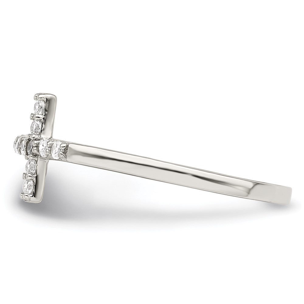 Buy Stylish Rhodium-Plated Sterling Silver CZ Sideways Cross Ring - 14K Value