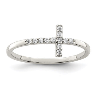 Buy Stylish Rhodium-Plated Sterling Silver CZ Sideways Cross Ring - 14K Value