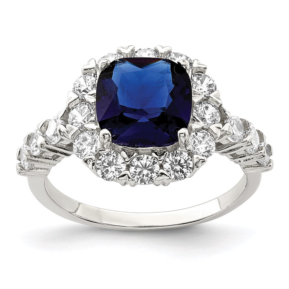 Buy Stylish Rhodium-Plated Sterling Silver Ring with Blue Glass & CZ Accents