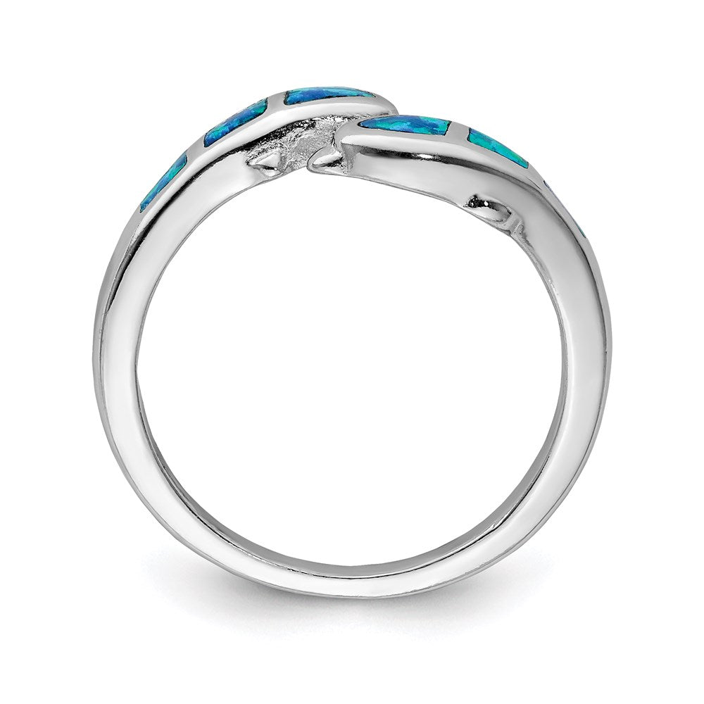 Buy Exclusive Rhodium-Plated Sterling Silver Dolphin Ring with Blue Opal