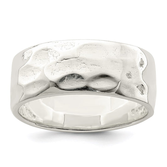 Order Stylish Polished Hammered Sterling Silver Ring - Affordable Elegance