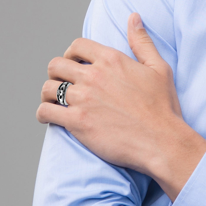 Shop Stylish Antiqued Claddagh Ring in Rhodium-Plated Sterling Silver - Affordable Elegance-5