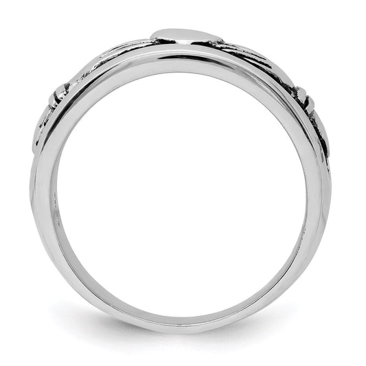 Shop Stylish Antiqued Claddagh Ring in Rhodium-Plated Sterling Silver - Affordable Elegance