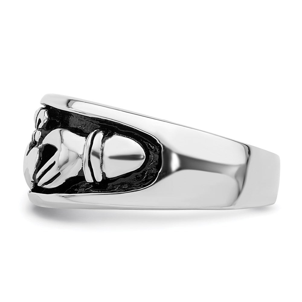 Shop Stylish Antiqued Claddagh Ring in Rhodium-Plated Sterling Silver - Affordable Elegance
