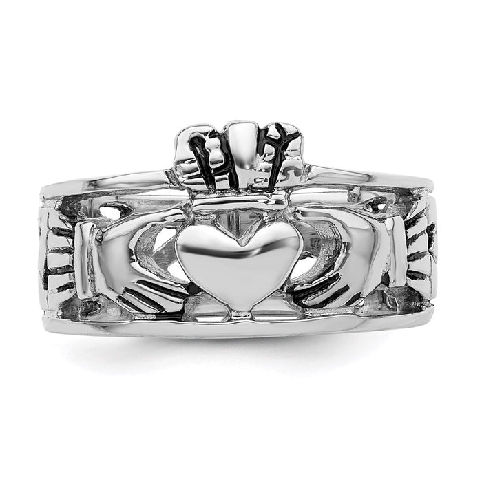 High-Quality Antiqued Claddagh Ring in Rhodium-Plated Sterling Silver - Stylish Value-5