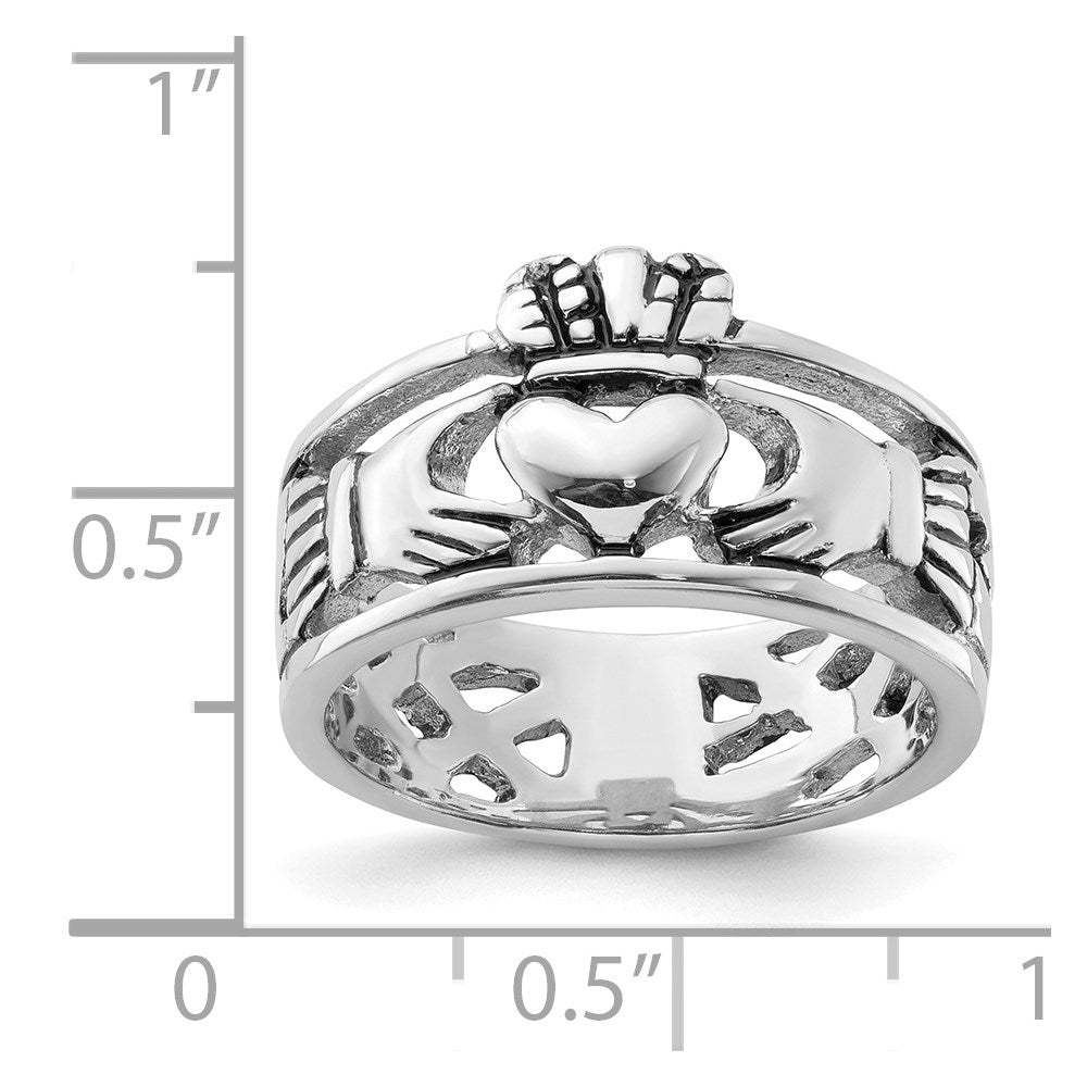 High-Quality Antiqued Claddagh Ring in Rhodium-Plated Sterling Silver - Stylish Value