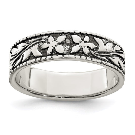 High-Quality Antiqued Floral Design Sterling Silver Ring - Stylish & Affordable
