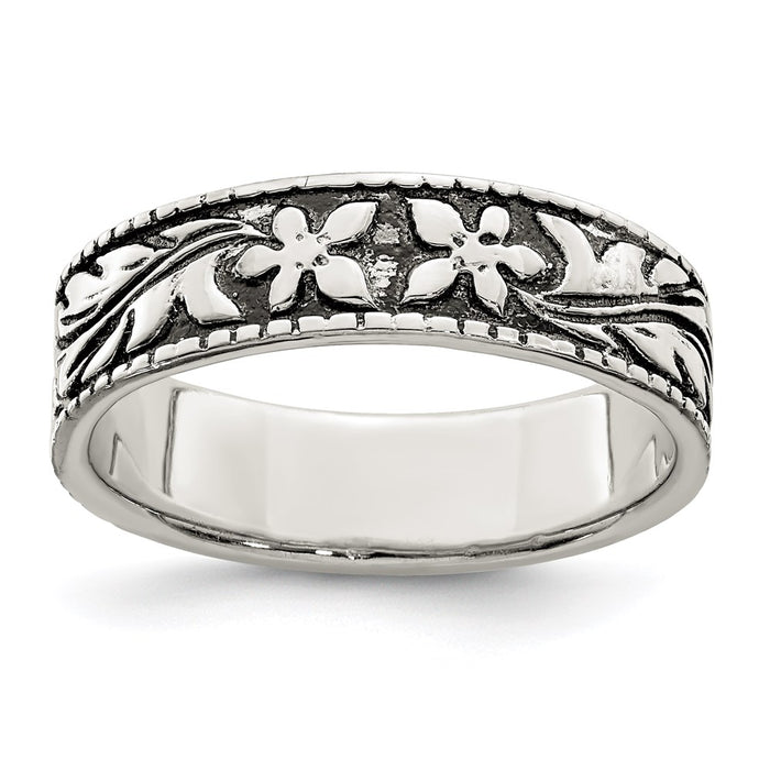 High-Quality Antiqued Floral Design Sterling Silver Ring - Stylish & Affordable-1