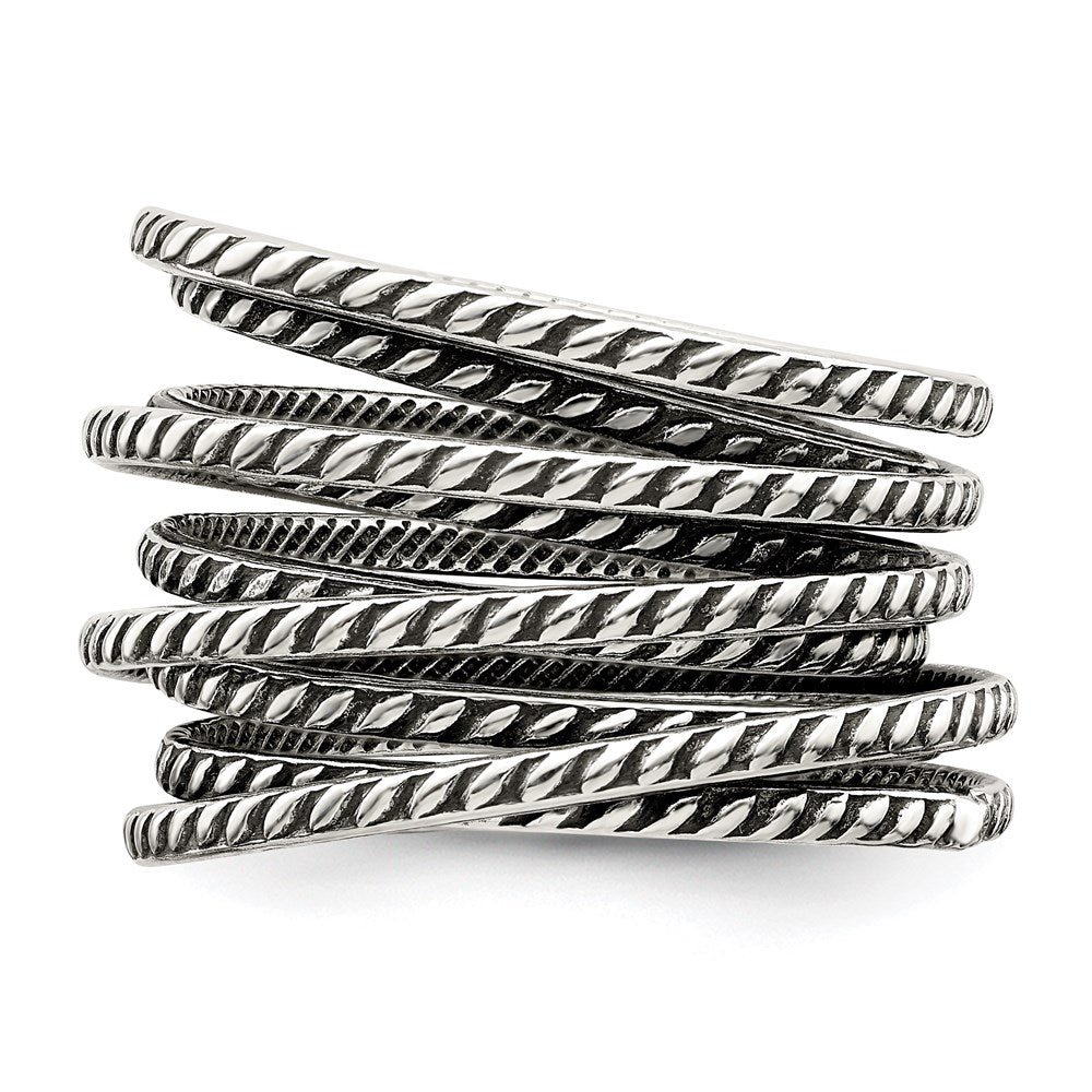 High-Quality Antiqued Textured Sterling Silver Spring Ring - Stylish Value!