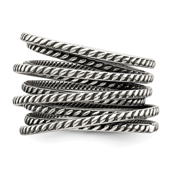 High-Quality Antiqued Textured Sterling Silver Spring Ring - Stylish Value!-5