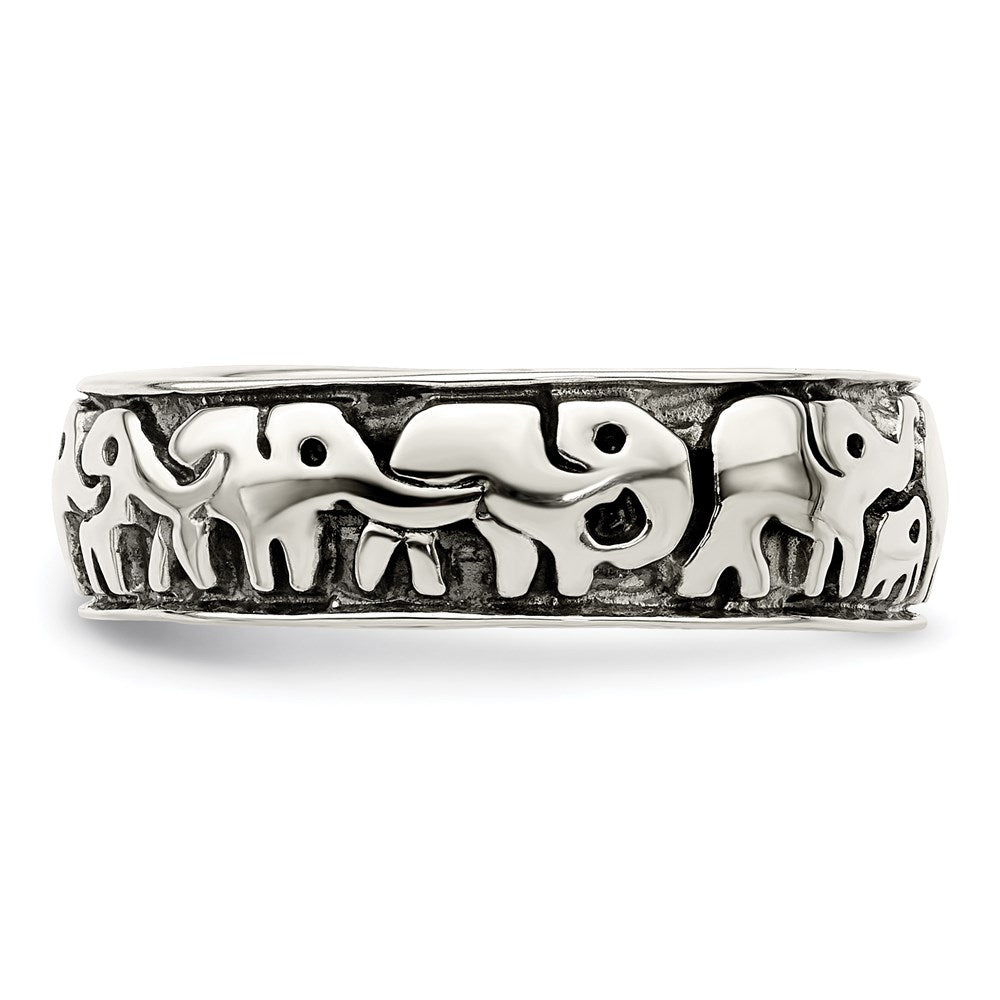 High-Quality Polished & Antiqued Sterling Silver Elephant Ring - Stylish Value