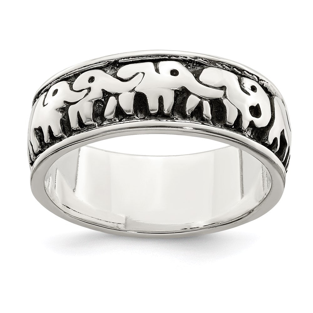 High-Quality Polished & Antiqued Sterling Silver Elephant Ring - Stylish Value