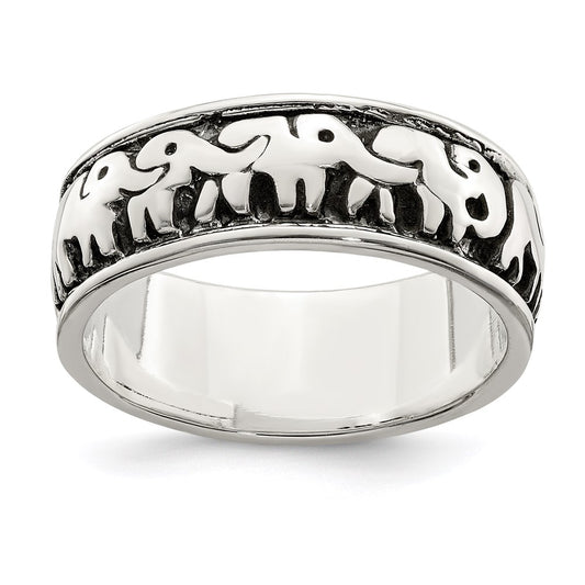 High-Quality Polished & Antiqued Sterling Silver Elephant Ring - Stylish Value
