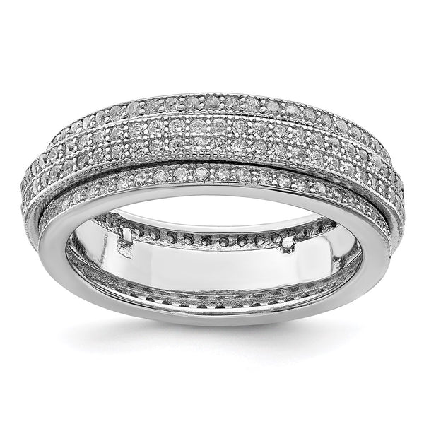 Polished Rhodium-Plated Sterling Silver CZ Eternity Ring, 3mm