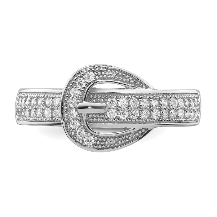 Buy Stylish Rhodium-Plated Sterling Silver CZ Buckle Ring - Affordable Luxury!-4