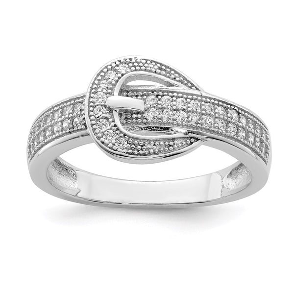 Rhodium-Plated Sterling Silver CZ Buckle Ring