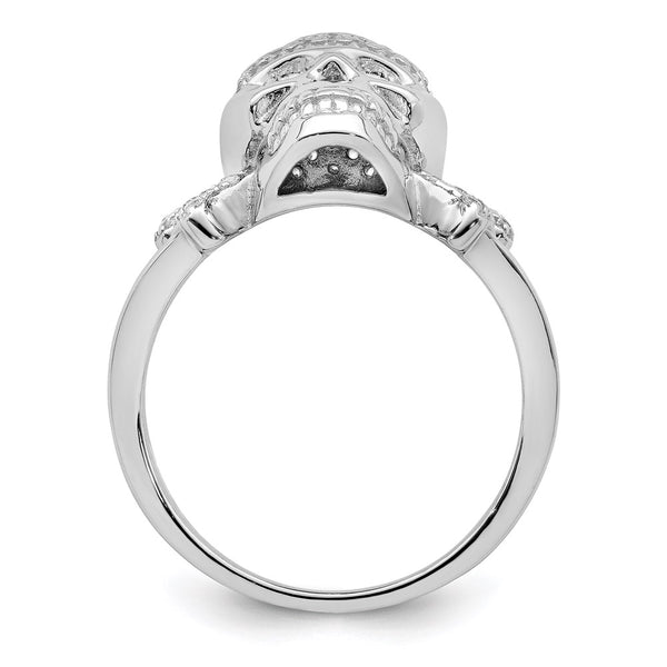 Rhodium-Plated Sterling Silver Skull Ring with CZ Accents