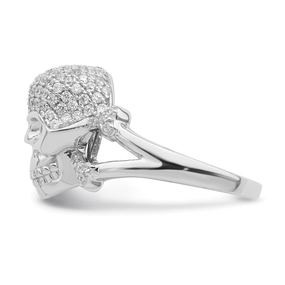 High-Quality Rhodium-Plated Sterling Silver Skull Ring with CZ Accents