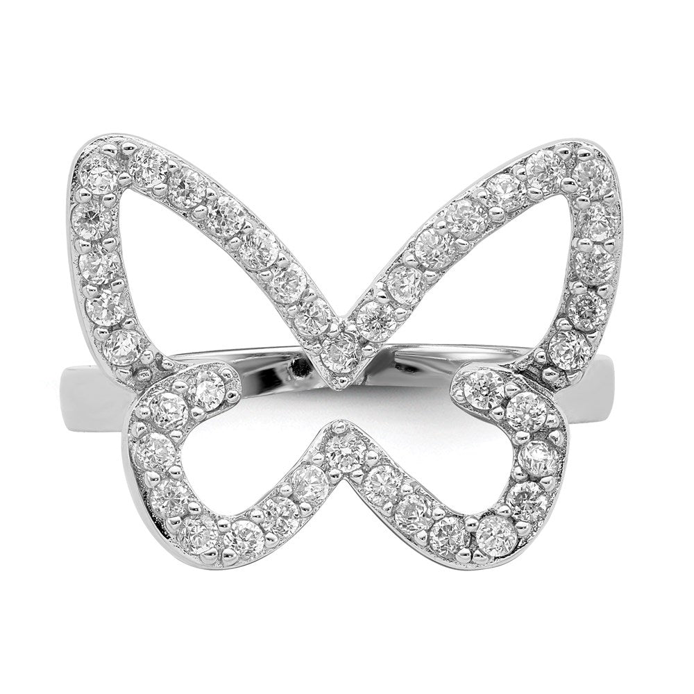Shop Stylish Rhodium-Plated Sterling Silver CZ Butterfly Ring - Affordable Elegance
