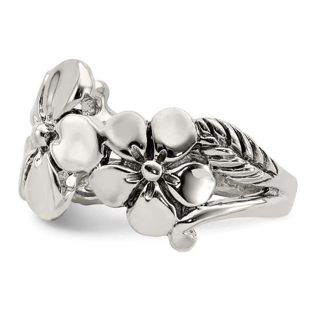 Exclusive Floral Ring in Polished & Antiqued Sterling Silver - Stylish Value!