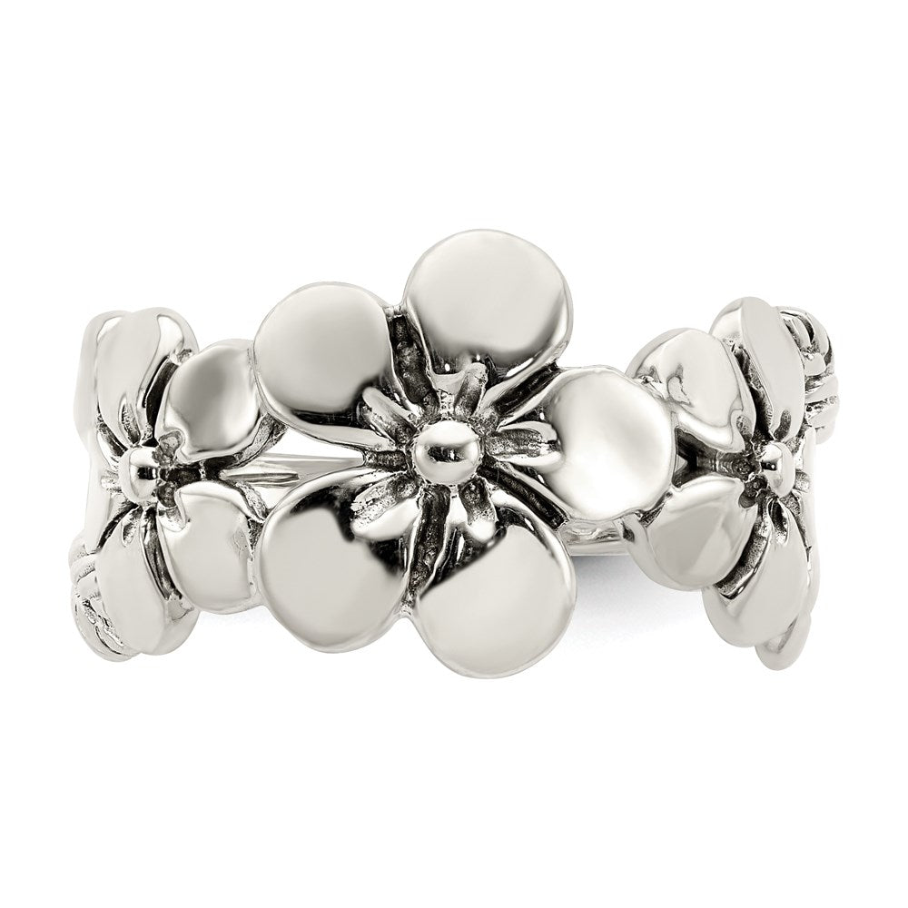 Exclusive Floral Ring in Polished & Antiqued Sterling Silver - Stylish Value!