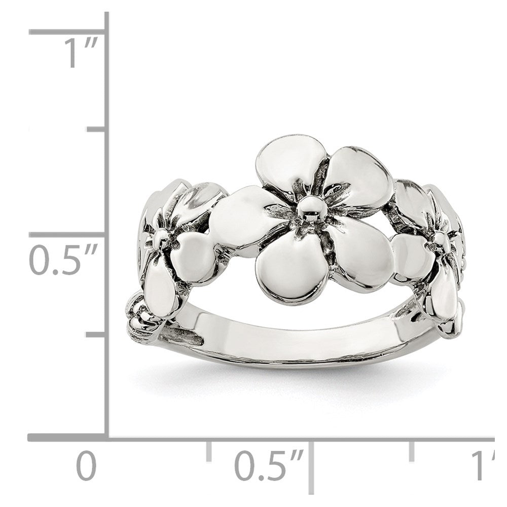 Exclusive Floral Ring in Polished & Antiqued Sterling Silver - Stylish Value!