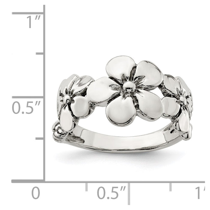 Exclusive Floral Ring in Polished & Antiqued Sterling Silver - Stylish Value!-4