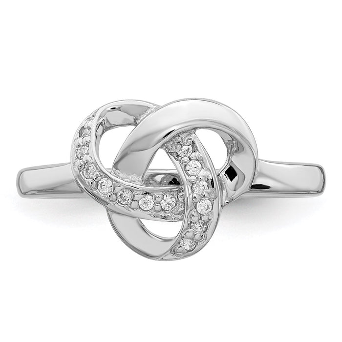 Exclusive Rhodium-Plated Sterling Silver CZ Knot Ring - Stylish Elegance-4