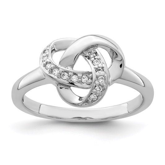 Exclusive Rhodium-Plated Sterling Silver CZ Knot Ring - Stylish Elegance